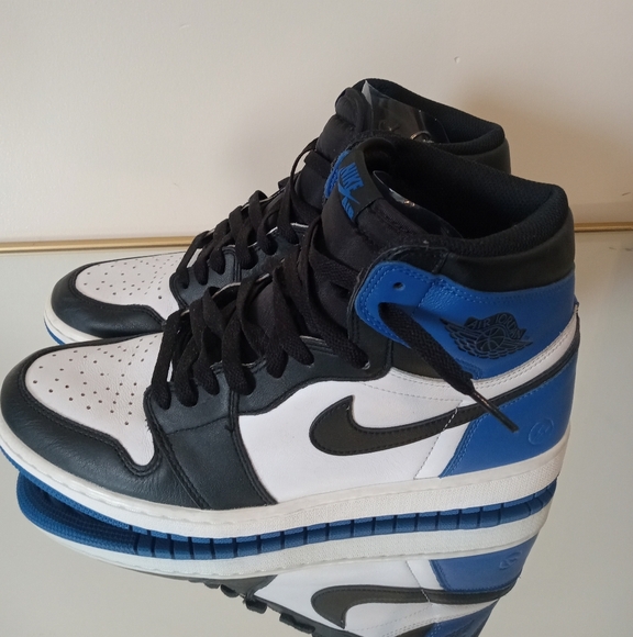 Authentic Nike Air Jordan Retro 1 High OG Black White Blue Size 101/2 - Picture 3 of 16